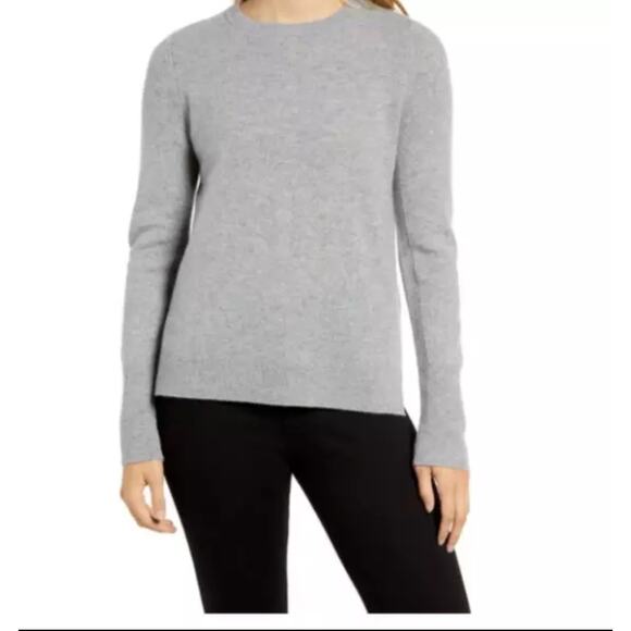 HALOGEN Nordstrom Heather Gray Cashmere Crewneck Long Sleeve Sweater medium - Picture 1 of 7